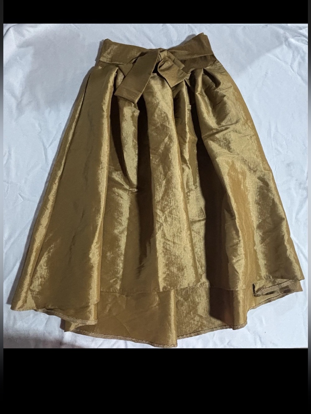 High-Waist Golden Brown Midi Skirt with Tie Waist